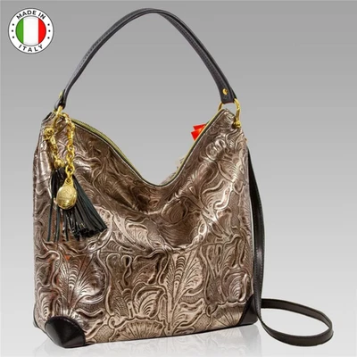 Marino Orlandi дизайнерский Hobo громоздкая сумка с короткими ручками старинная бронзовая ракушки кожаная сумка - Изображение 1 из 4