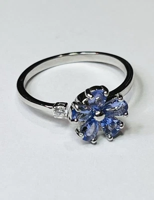 Anillo giratorio de plata de ley 925 natural azulado púrpura flor de tanzanita Foto 1 de 4