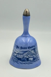 Pa. Dutch Country Blue Wash Style Scene Ceramic Bell - Picture 1 of 9
