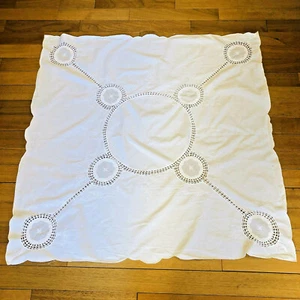 Vintage Tablecloth Embroidered Crochet Lace 43'' x 43" Square Cottage White - Picture 1 of 5