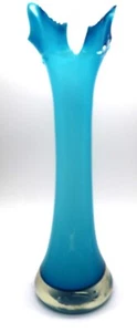 Vtg Hand Crafted Sky Blue Four Finger Cased Flower Vase Stunning - Picture 1 of 9