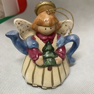 2002 Mary Englebright like angel teapot Christmas Tree Ornament porcelain kiln g