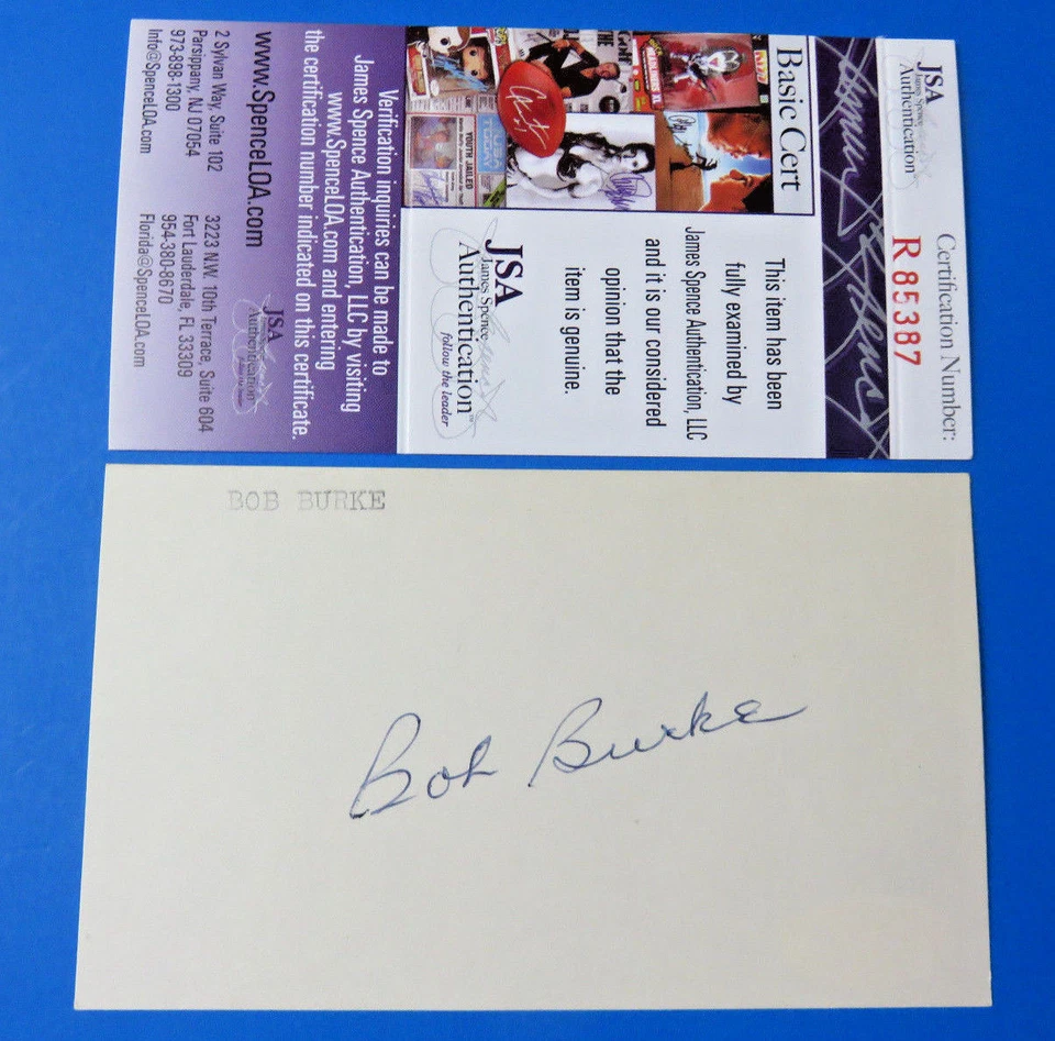 BOB BURKE SIGNED 3x5 INDEX CARD ~ 1920's-1930's SENATORS ~ JSA R85387  NO HITTER - Image 1 of 1