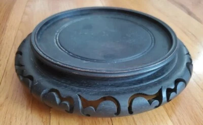 Винтажный китайский ручной резьбы по дереву круглый дисплей ваза стол стойка 8» (внутренний 5-7/8») - Изображение 1 из 4