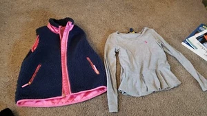EUC LOT of 2 Girls J Crew Crewcuts Black Pink Sherpa Vest Satin & Polo Top sz- 8 - Picture 1 of 5