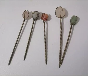 Juego de 5 alfileres de pelo de varias piedras preciosas plateadas de colección - Imagen 1 de 9