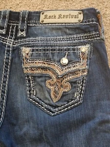 Pantalones de mezclilla ajustados para mujer Rock Revival Betty Easy talla 28 cristales bordados pesados - Imagen 1 de 15