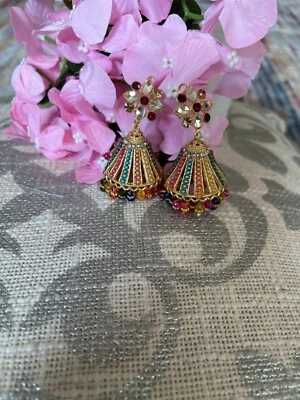 Multi  Gold Plated Women Ethnic Fashion Jewelry Jhumka Earrings - Image 1 of 4