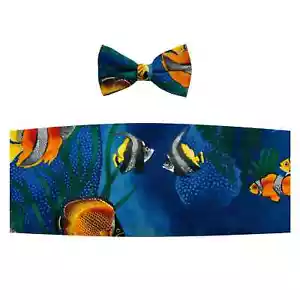 Nuevo Esmoquin Tropical/Agua Salada Peces Esmoquin Faja Pajarita Ajustable TUXXMAN - Imagen 1 de 1