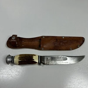 Vintage Hunting Knife Solingen With Leather Sheath W/dear Embellished Germany 9” - Picture 1 of 10