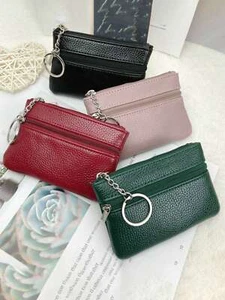 Women Key Ring Leather Mini Purse Coin Small Change Bag Card Wallet Zip UP Pouch - Picture 1 of 8