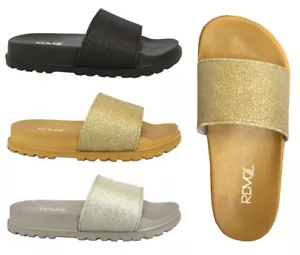 Nuevo Para Mujer Brillo Deslizable Suave Goma Fondo Moda Zapato Playa Piscina Fiesta-1919 - Imagen 1 de 14