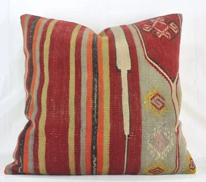 Funda de Almohada Decorativa Rojo Taupe Turco Kilim 24" Almohada Kilim Grande Vintage - Imagen 1 de 10