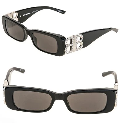 BALENCIAGA DYNASTY 0096 Black 017 Crystal BB Logo Narrow Sunglasses BB0096S - Image 1 of 4