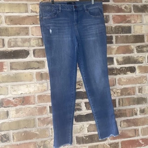 1822 Distressed Raw Hem Blue Denim Ankle Jeans | Damen Übergröße 16 - Bild 1 von 4
