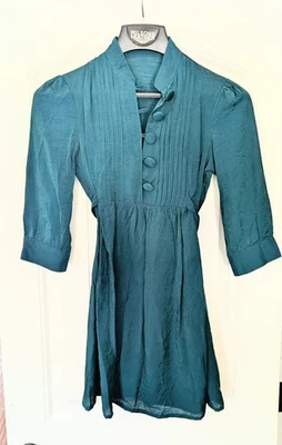 女式淡褐色品牌连衣裙蓝绿色长袖 S 码 — 第 1/4 张图片