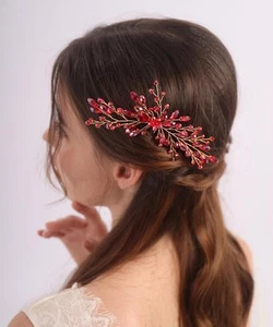 Bridal Crystal Hair Pins Classical Wedding Back Comb Red Women Prom Accessorie - Picture 1 of 6