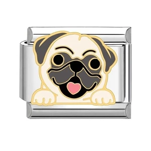 Stainless Steel 9mm Shiny 'Pug Dog' Link for Italian Charm Bracelet - Picture 1 of 2