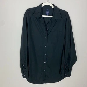 Gap Big Shirt Womens M Tall Organic Cotton Button Black Long Sleeves Sustainable - Picture 1 of 5