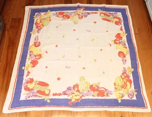 TOVAGLIA FRUTTA VINTAGE METÀ SECOLO COTONE LINO STAMPATO, 51” X 51” POLLICI, LINGUETTA - Foto 1 di 6