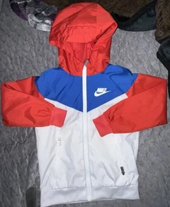 Nike Windrunner Hooded Jacket Kids SMALL Red White Blue Full Zip Lightweight - Picture 1 of 6