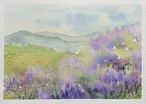 Original Watercolor Painting Landscape Nature Flowers Mountains - 5x7 inches - Picture 1 of 3