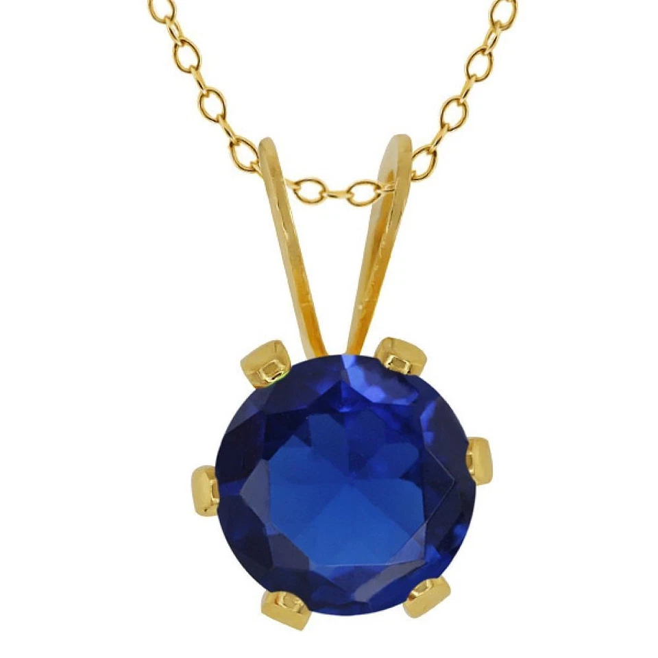 Colgante de latón chapado en oro amarillo de latón zafiro creado de 1,00 quilates con cadena Foto 1 de 1