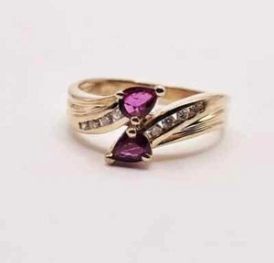 Silver 14k Yellow Gold Plated 2Ct Pear Cut Simulated Amethyst Engagement Ring - Picture 1 of 9