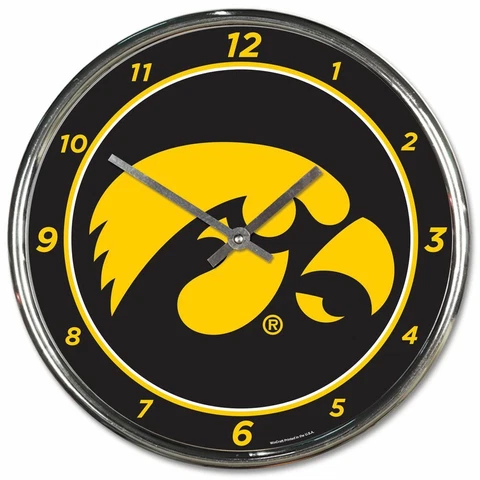 NCAA - Iowa Hawkeyes - New Chrome Round Wall Clock  12 Inches Diameter Cover
