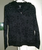 Hanes NWT Womens Black Gray Vine Design Sweat Jacket Coat Size L