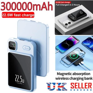 300000mAh Magnetic Wireless Power Bank USB Magsafe Battery Pack for Phone UK - Picture 1 of 14