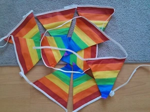 3m Plain Fabric Bunting Rainbow Double Sided Wedding Pride Birthday Garden Party - Picture 1 of 3