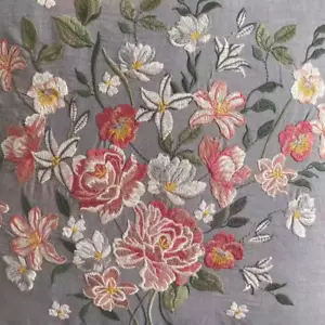 Beautiful Rose Flower Bouquet Embroider Grey Zipper Cotton Cushion Cover 50CM - Picture 1 of 8