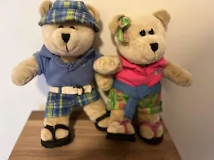 Lote de 2 Y2K Starbucks Bearistas Preppy Vacaciones de Verano Oso Pareja 62ª Edición - Imagen 1 de 13
