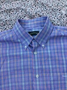 ORVIS - Navy-Blue-Orange-Red-Yellow-White - Check - Button Cuff - Shirt - L