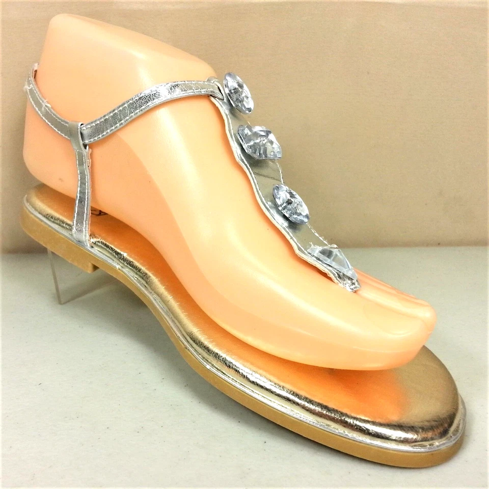 Sandalia ajustable Corkys Fanny Girls plateada con plantilla dorada joyas sintéticas talla 2 Foto 1 de 4