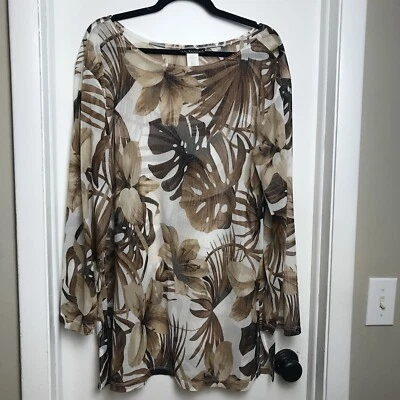 Blusa de natação La Blanca by Rod Beattie feminina folhas e flores transparente tamanho 1X - Imagem 1 de 4