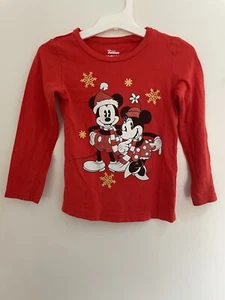 Disney Junior Toddler Girl Mickey and Minnie Glitter Christmas Shirt Red Gold 2T - Picture 1 of 4