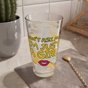 Simpsons Don't Ask Me Just A Girl- 16oz Pint Glass Cocktail Mixer Drinking Glass - Picture 1 of 6
