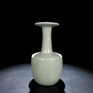 Jarrón de boca de disco de 7,2" antiguo horno ru horno esmalte cian grieta de hielo - Imagen 1 de 8