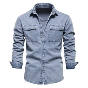 Camisa Vaqueras 100% De Algodón Para Hombre Chaqueta De Manga Larga Gruesa Moda - Imagen 1 de 13