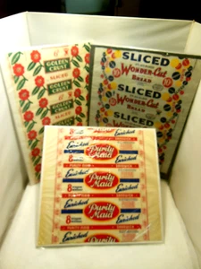 LOT OF 3 VINTAGE ASSORTED STYLES & SIZES COLORFUL BREAD WRAPPER SHEETS VGC!! - Picture 1 of 7