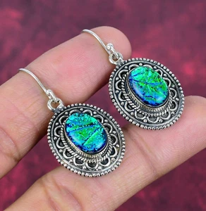 Green Triplet Opal Gemstone Handmade 925 Solid Silver Earrings Jewelry For Women - Picture 1 of 4