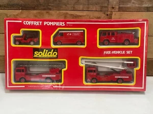 VINTAGE 1970s SOLIDO NO 7010 COFFRET POMPIERS FIRE VEHICLE GIFT SET NIB DIECAST - Picture 1 of 11