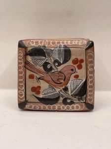 Caja de baratijas de joyería mexicana de piedra pintada a mano cerámica Tonala México COMO ESTÁ - Imagen 1 de 10