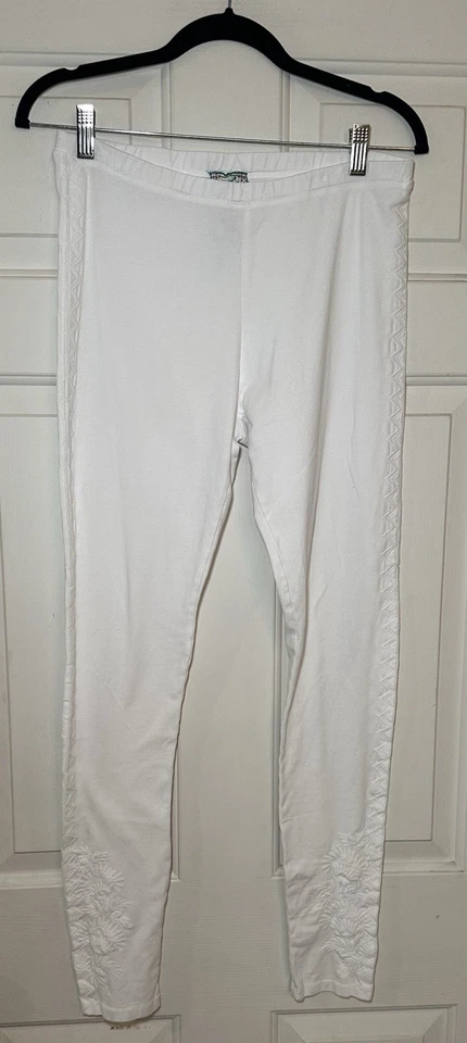 Leggings Johnny Was blancos con bordados en el lado exterior talla pequeña elásticos Foto 1 de 4