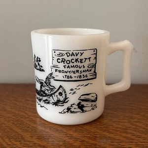 Taza de vidrio de leche Davy Crockett vintage de los años 50 estampado negro recuerdo infantil pequeña - Imagen 1 de 8