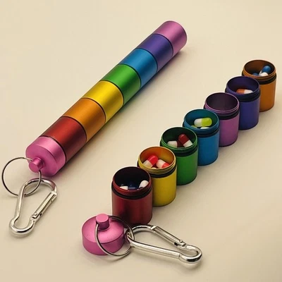 Metal Pill Box Organizer 7 Day Pill Organizer Waterproof Emergency Keychain - Image 1 of 4