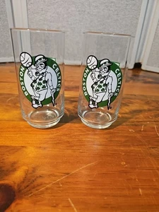 2 Vintage 1986 Boston Celtics NBA World Champions 5.5" Drinking Glass by Mobil - Picture 1 of 11