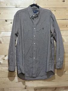 Ralph Lauren Blake Men Medium Brown Gingham Check Button Down Shirt 100 Cotton - Picture 1 of 13